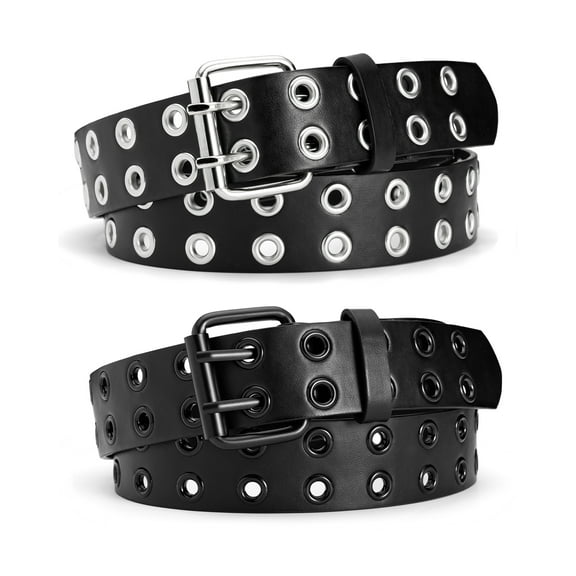 Timarkment 2pcs Belts for Women Double Grommet Womens Belts for Jeans Studded Punk Women's Leather Belt
