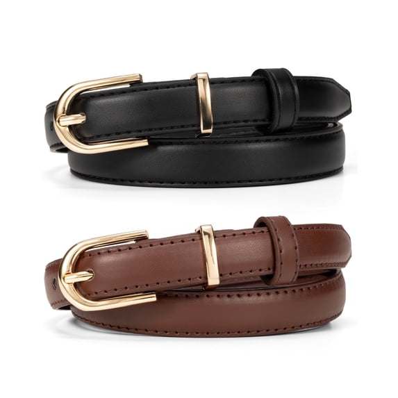 Timarkment 2pcs Belts for Women Leather Womens Belts With Golden Buckle Black Coffee Women Belts for Jeans Dresses Woman Gift