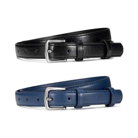 Timarkment 2pcs Belts for Womens Solid Color Belt Silver Pin Buckle Black & Blue Women Leather Belts