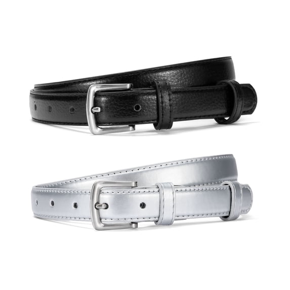 Timarkment 2pcs Belts for Womens Solid Color Belt Silver Pin Buckle Black Silver Women Leather Belts