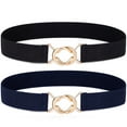 thumbnail image 1 of Timarkment 2pcs Women Belts Elastic Skinny Belt for Dresses Stretch Belt Golden Buckle Navy Black Belt for Women Ladies Belts, 1 of 7