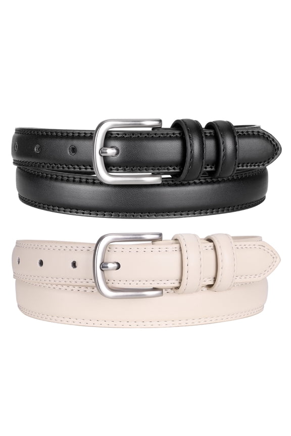 2 pcs Belts for Women with Silver Pin Buckle Skinny Leather Women Belts for Jeans Dresses