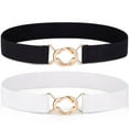thumbnail image 1 of Timarkment 2pcs Women Elastic Skinny Belt for Dresses Stretch Belt Golden Buckle White Black Belt for Women Ladies Belts, 1 of 7