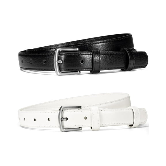 Timarkment 2pcs Women Leather Belts Skinny Solid Color Pin Buckle Black & White Belts for Womens