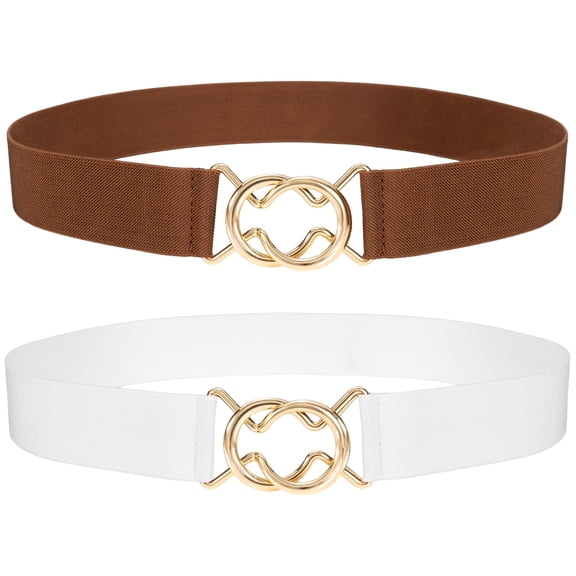 Timarkment 2pcs Womens Belts Stretch Belts for Women Elastic Skinny Women's Belt Coffee White Ladies Belts