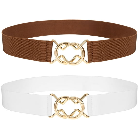Timarkment 2pcs Womens Belts Stretch Belts for Women Elastic Skinny Women's Belt Coffee White Ladies Belts