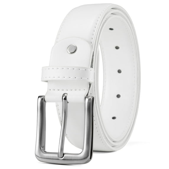 Timarkment Belts for Men White Leather Belt Silver Buckle Men Belts for Casual Work Classic Design