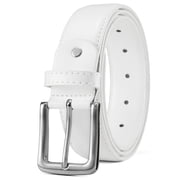 Belts for Men White Leather Belt Silver Buckle Men Belts for Casual Work Classic Design