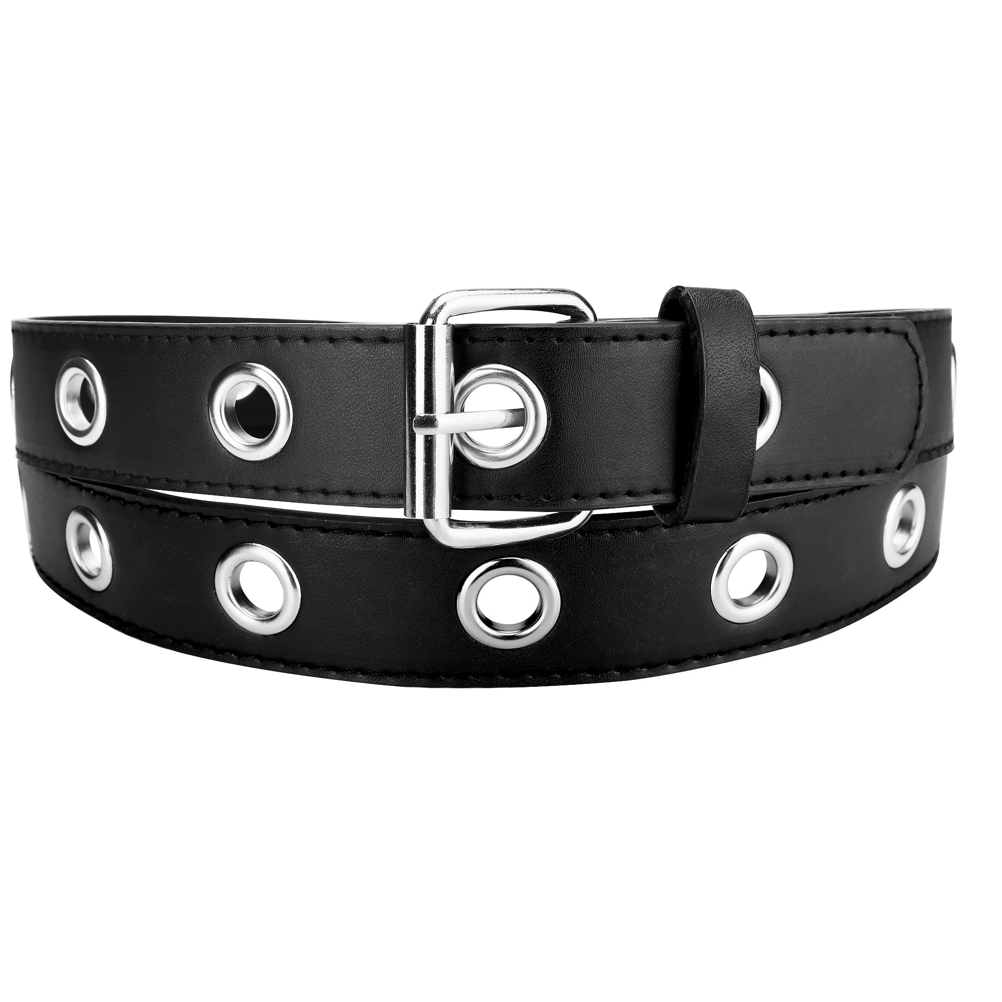 Timarkment Grommets Studded Belt Black PU Leather, Unisex 