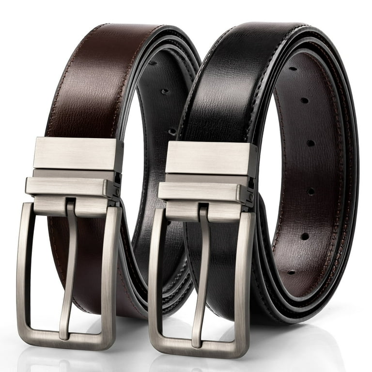 Timarkment Men's Reversible Leather Belt with Innovative Push-Pull