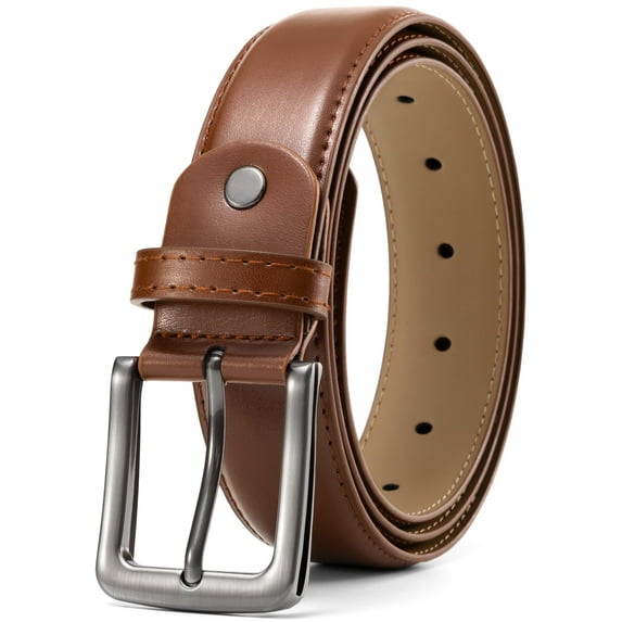 Timarkment Mens Belt Brown Leather Belts for Men Silver Buckle Men Belt for Casual Work