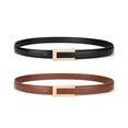 thumbnail image 1 of Timarkment Women's Skinny Leather Waist Belts with Golden Buckle, Brown and Black, 2-Pack, 1 of 9