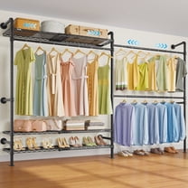 Timate F2 Pro Expandable Wall Mounted Clothes Rack Industrial Pipe Clothing Rack for Hanging Clothes, Heavy Duty Clothes Rack with Shelves, Garment Rack Wall Closet System, Black Pipe Closet Kit