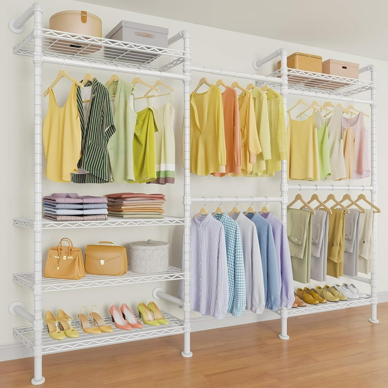 Timate F3 Garment Rack Heavy Duty Clothes Rack for Hanging Clothes Expandable Industrial Pipe Wall Mounted Clothing Rack Adjustable Storage Closet Wardrobe Closet Kit Walk in Closet Systems Black Walm...