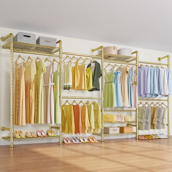 Timate F4 Wall Mounted Clothes Rack Industrial Pipe Clothing Rack for Hanging Clothes,Gold