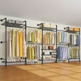 thumbnail image 1 of Timate F5 Expandable Wall Mounted Clothes Rack, Heavy Duty Industrial Pipe Closet System with 8 Shelves & 4 Hanger Rods (Fits 10'3"-12'3" Spaces), Black, 1 of 6