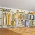 thumbnail image 1 of Timate F5 Expandable Wall Mounted Clothes Rack, Heavy Duty Industrial Pipe Closet System with 8 Shelves & 4 Hanger Rods (Fits 10'3"-12'3" Spaces),Gold, 1 of 5