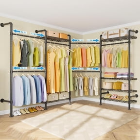 Timate L4 L Shape Heavy Duty Clothes Rack, Expandable Industrial Pipe Clothing Rack, Black