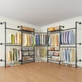 thumbnail image 1 of Timate L5 Expandable Corner Wall Mounted Clothes Rack, L-Shape Heavy Duty Industrial Pipe Closet System with 8 Shelves & 4 Hanger Rods, Black Wardrobe Organizer, 1 of 7