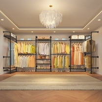 Timate L6 Corner Wall Mounted Closet System - Heavy Duty Industrial Pipe Garment Rack, Expandable Hanging Storage with Adjustable Shelves for Walk-in Closets, Bedroom & Wardrobe Organization,Black