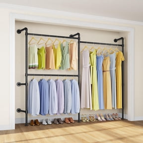 Timate P3 Wall Mounted Closet Organizer w/ 5 Hanging Rods, Adjustable 5'8"7'6", Heavy-Duty Modular Garment Rack, Space-Saving Solution for Walk-in Closet, Bedroom & Small Spaces