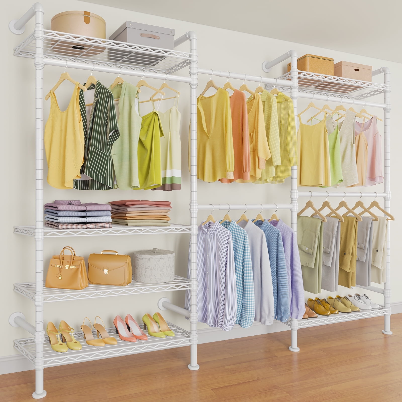 White Industrial Pipe Wall Mounted Closet System with Shelves