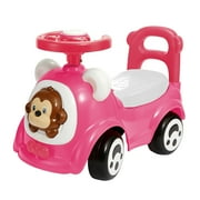Timate Push & Ride Racer - Pink & Monkey - Foot-To-Floor Car Ride-On, Push Handle, Air Horn, Anti-Rolling Design, Seat Storage, Toddlers Ages 1-2