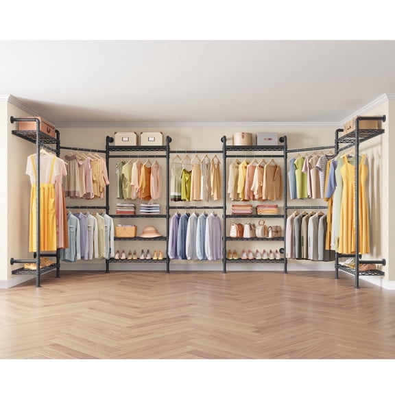 Timate U3 U Shape Garment Rack , Expandable Industrial Pipe Clothing Rack Wall Mounted Closet,Black