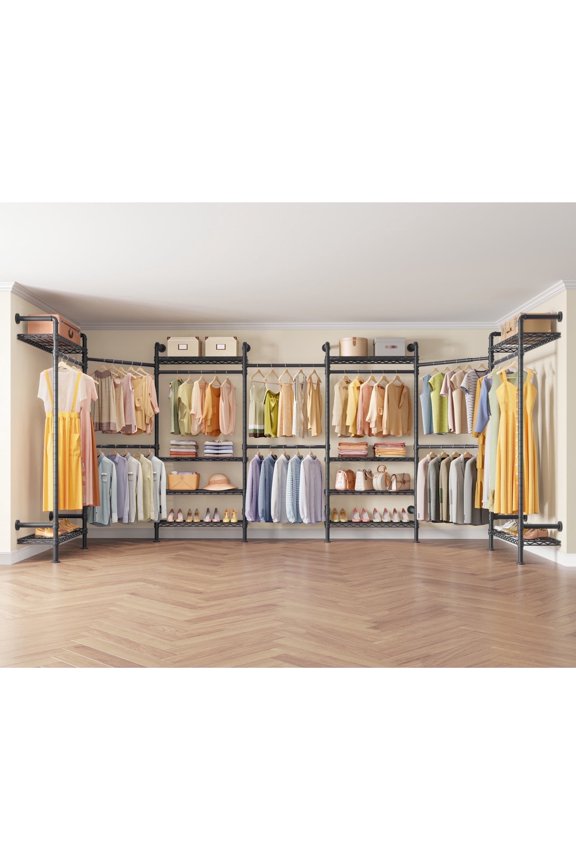 U3 U Shape Garment Rack , Expandable Industrial Pipe Clothing Rack Wall Mounted Closet,Black