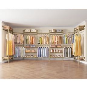 Timate U3 U Shape Garment Rack , Expandable Industrial Pipe Clothing Rack Wall Mounted Closet,Gold