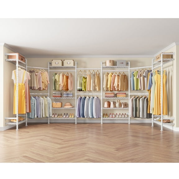 Timate U3 U Shape Garment Rack , Expandable Industrial Pipe Clothing Rack Wall Mounted Closet,White