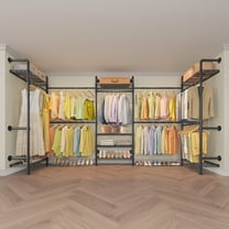 Timate U5 Expandable Wall Mounted Clothes Rack for Walk-in Closet, Heavy Duty Industrial Pipe Closet System with 8 Shelves & 4 Hanger Rods (Fits 8-10 ft Spaces)