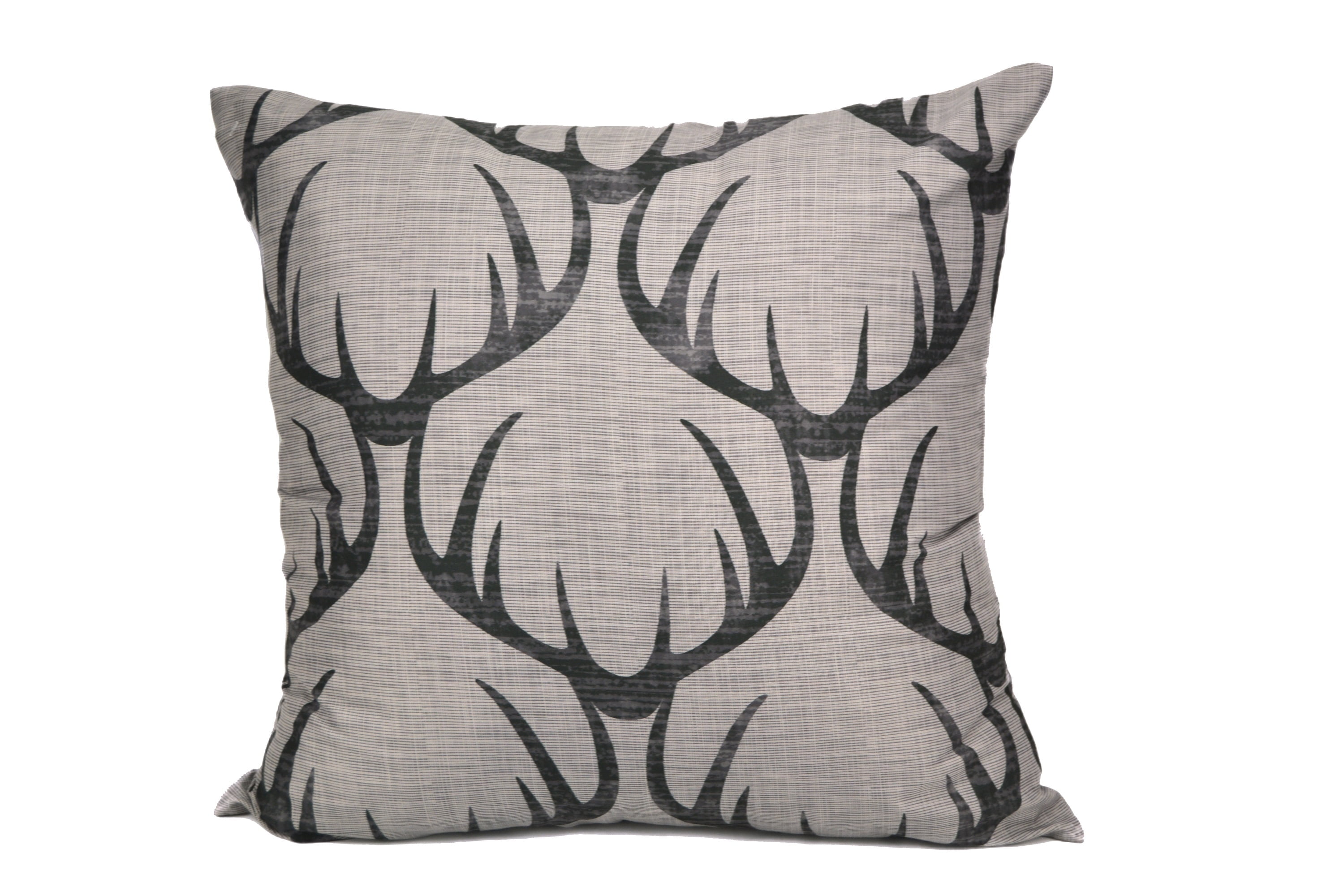 Gray Polyester Antler Design Square Throw Pillow