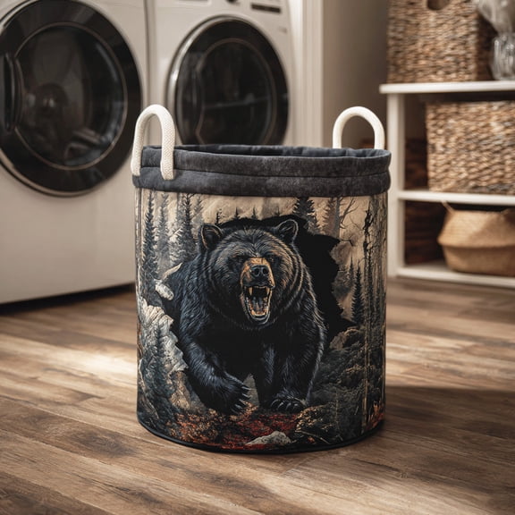 Timber Bear Quilted Laundry Basket, Clothes Hamper Storage Bag, Housewarming Gift Ideas, Mother's Day Gifts, Birthday Gift