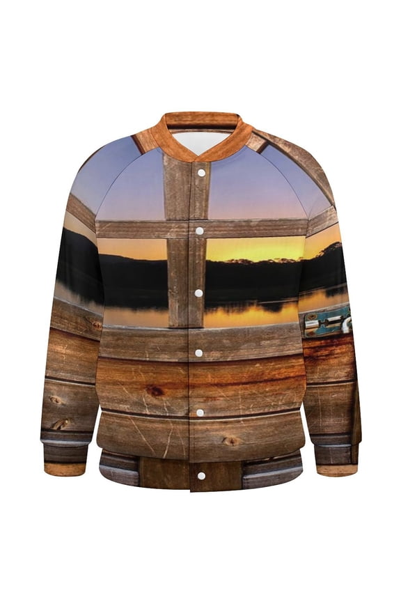 Timber Door with Window To Sunset And River Stock Baseball Jersey Fashion Ribbed Sleeve Man Women's Jacket Motion Tops XXS-6XL