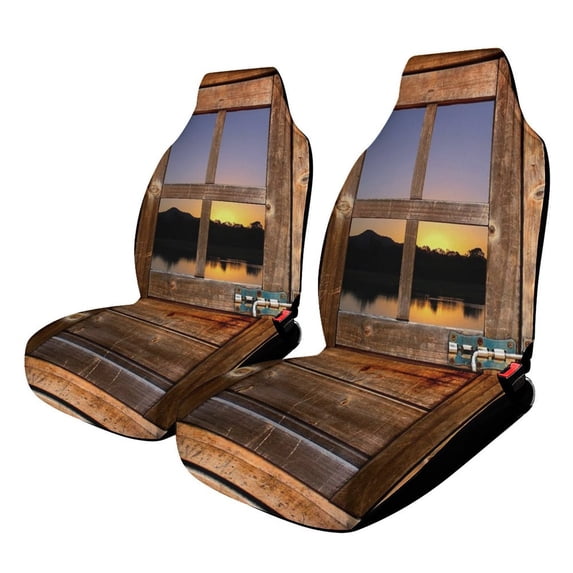 Timber Door with Window To Sunset And River Stock Car Seat Covers Front Seats Universal Fit for Cars SUV Truck Auto Interior Accessories
