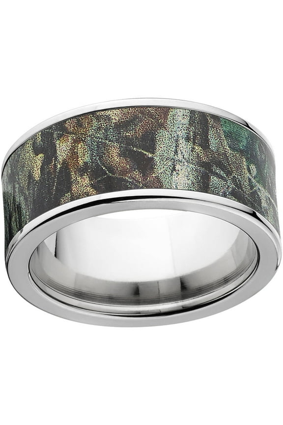 Timber Men's Camo 10mm Stainless Steel Wedding Band with Polished Edges and Deluxe Comfort Fit