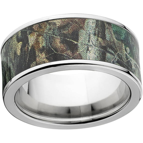 Timber Men's Camo 10mm Stainless Steel Wedding Band with Polished Edges and Deluxe Comfort Fit