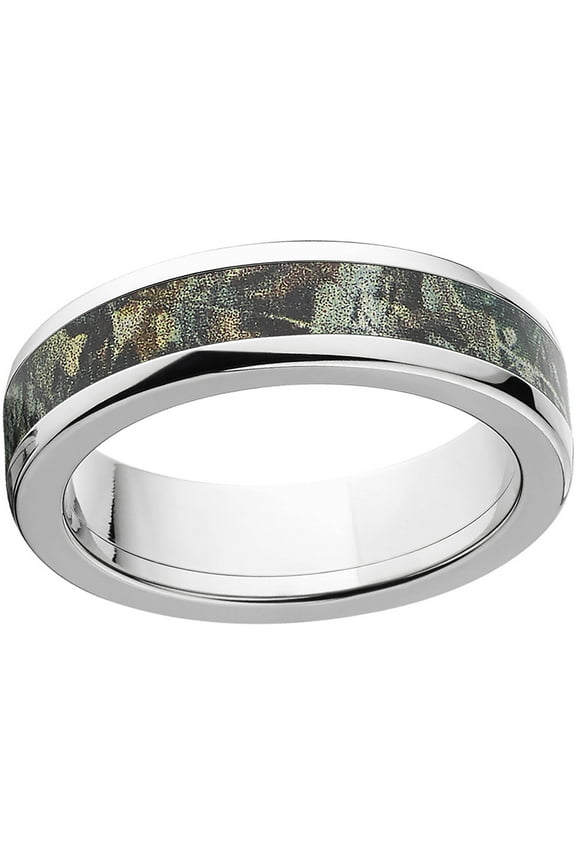 Timber Men's Camo 6mm Stainless Steel Wedding Band with Polished Edges and Deluxe Comfort Fit