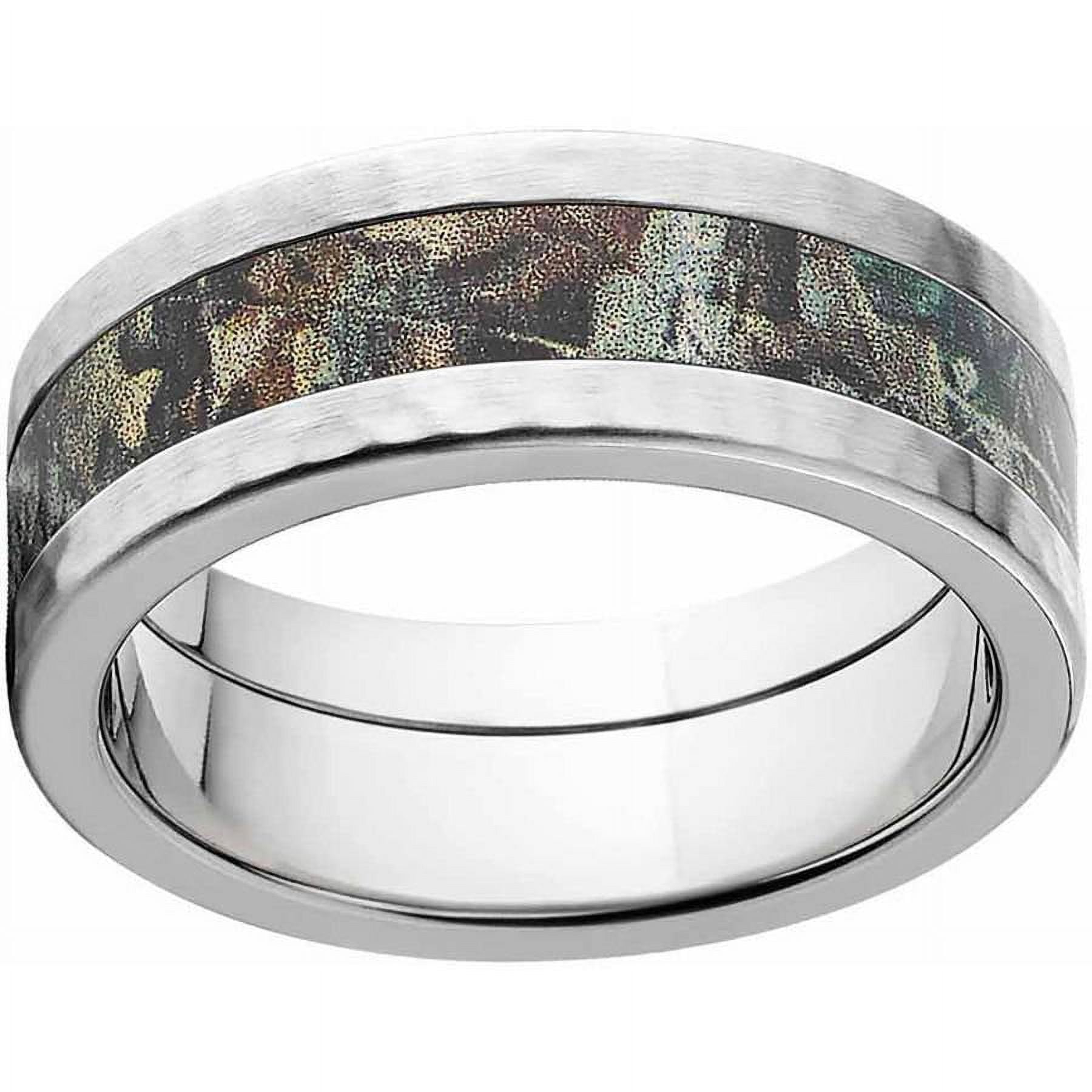 Timber Men's Camo Stainless Steel Ring with Hammered Edges and Deluxe Comfort Fit