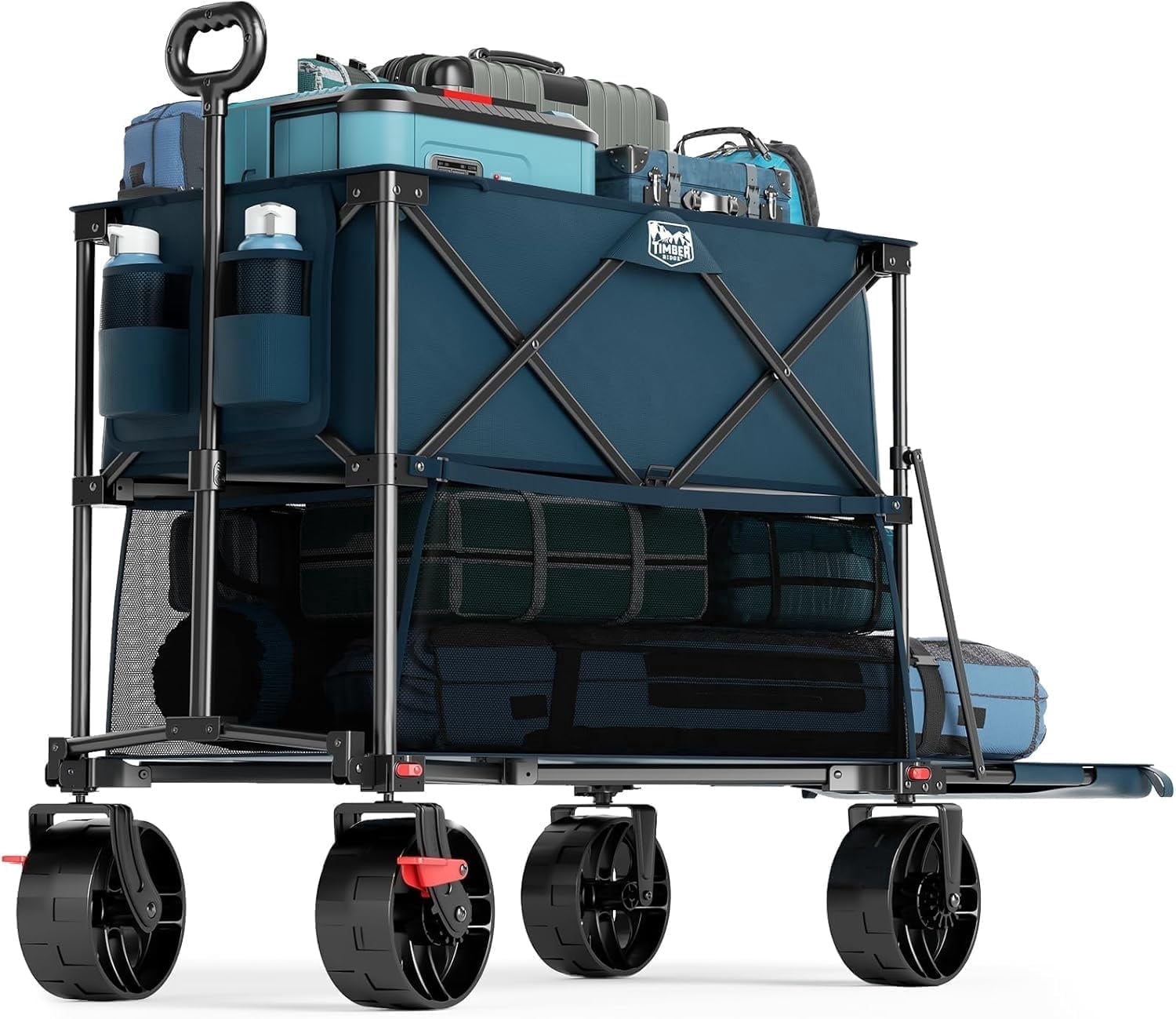 Timber Ridge 400L Large Capacity Folding Double Decker Wagon with Brakes, 54" Extra Long Extender Wagon Cart for Camping, Sports, Shopping
