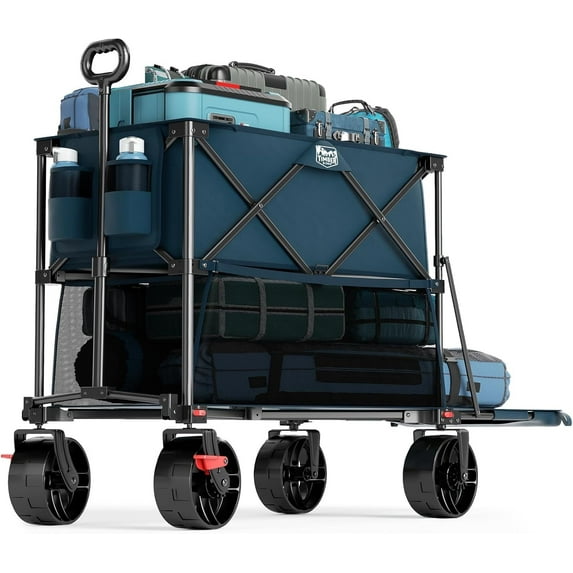 Timber Ridge 400L Large Capacity Folding Double Decker Wagon with Brakes, 54" Extra Long Extender Wagon Cart for Camping, Sports, Shopping
