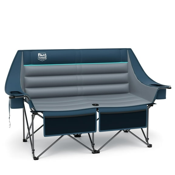 Timber Ridge Double Camping Chair - Heavy Duty Outdoor Folding Camp Couch, Loveseat Camping Chairs Supports 600lbs for Campsites, Patio/Lawn, Soccer Games, Blue
