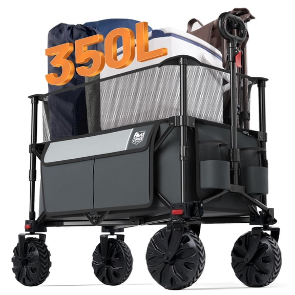 Timber Ridge Foldable Wagon 350L Extendable Height, Large Capasity Collapsible Wagon Cart with All Terrians Detachable Wheels, Compact Folding Utility Wagon for Camping, Fishing, Shopping Grey