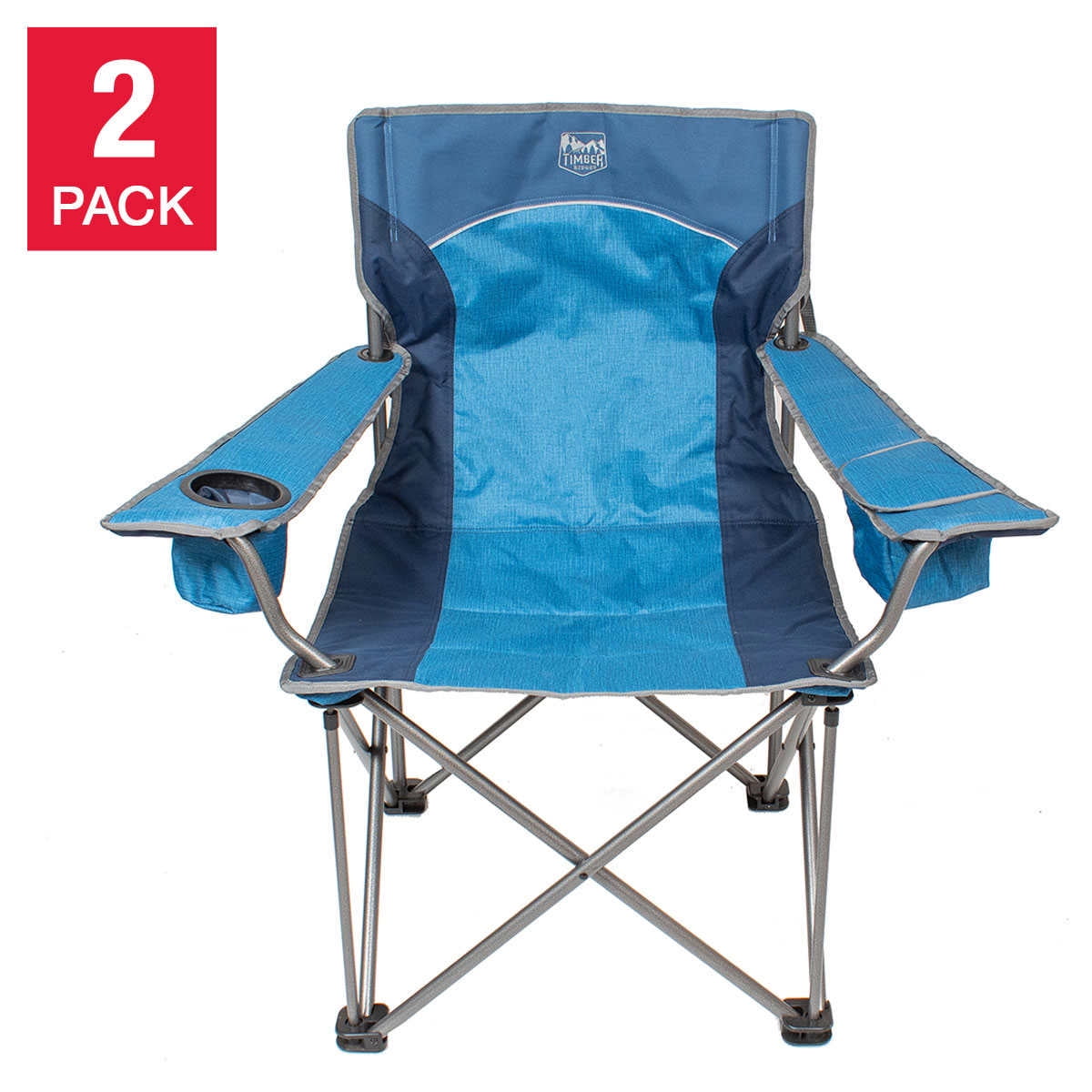 TIMBER RIDGE 3 Person Padded Camping Loveseat – 1050lb Capacity, 6 Mesh Pockets, Cup Holders, Folding Outdoor Couch For Beach & Lawn, Blue