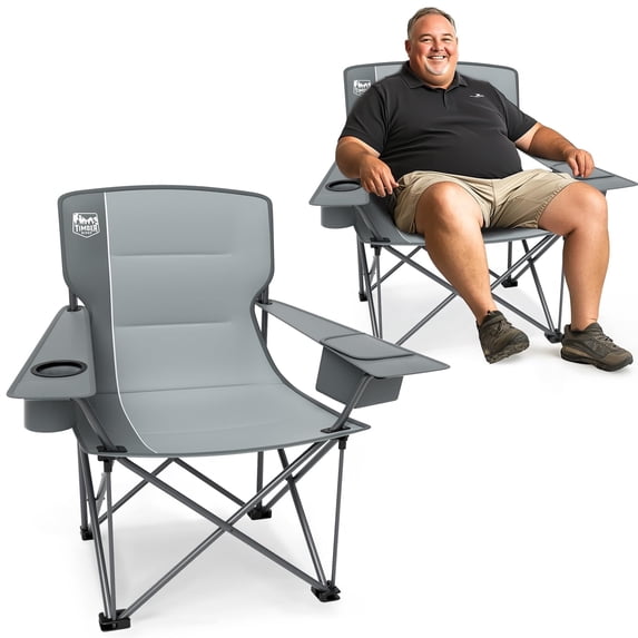 Timber Ridge Oversized Folding Camping Chair for Adults, Support 550 LBS Heavy Duty Chairs with Cup Holder Side Pocket for Camping, Lawn, Picnic, 2 Pack(Grey)