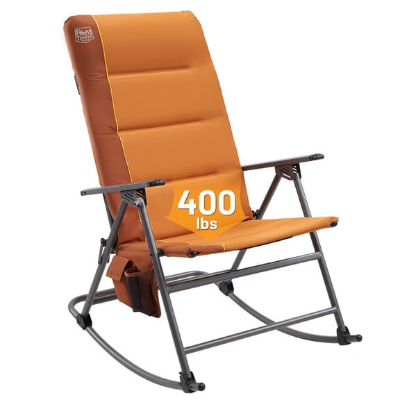Timber Ridge Oversized Folding Rocking Camping Chair, Padded Outdoor Rocker with High Back forPatio, Garden, Lawn, 400 lbs, Orange