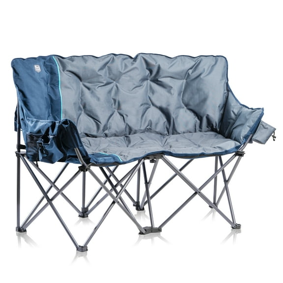 Timber Ridge Portable Outdoor Loveseat Chair, Double-Wide Camping Chair with Cup Holders, Navy