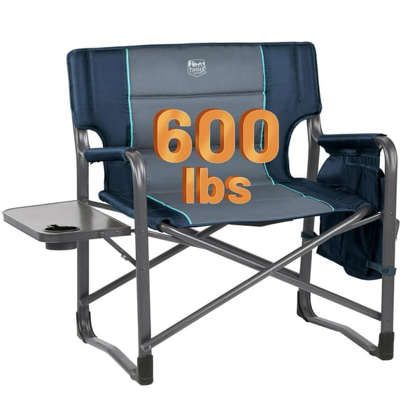 Timber Ridge XXL Oversized Directors Chair - Heavy Duty Folding Camping Chair with Foldable Side Table & Detachable Side Pocket, Supports up to 600lbs, Blue