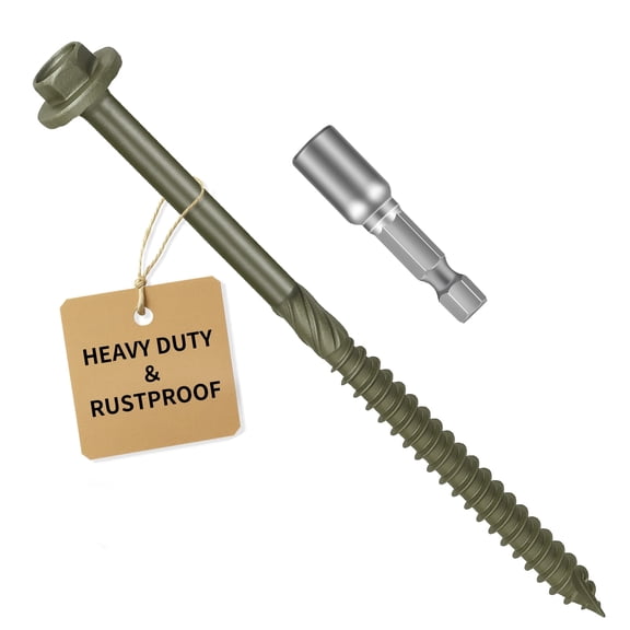 Timber Screws #14 X 6 Inch Self-Drilling Structural Wood Lag Deck Screws – Corrosion-Resistant Green Coated, 1500-Hour Salt Spray Tested for Landscaping, Construction & Pole Barns (80PCS)